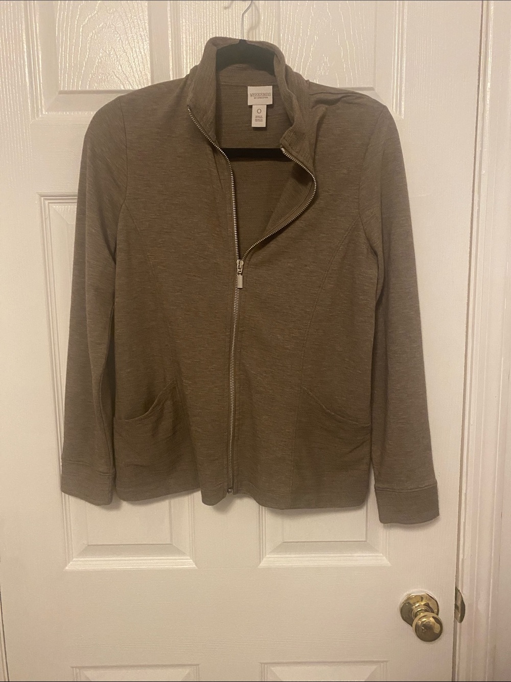 Chico's Olive Zip-Front Lightweight Hoodie